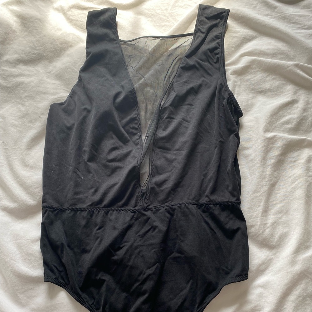 Victoria Secret black sheer deep-V low back thong bodysuit Size: Large